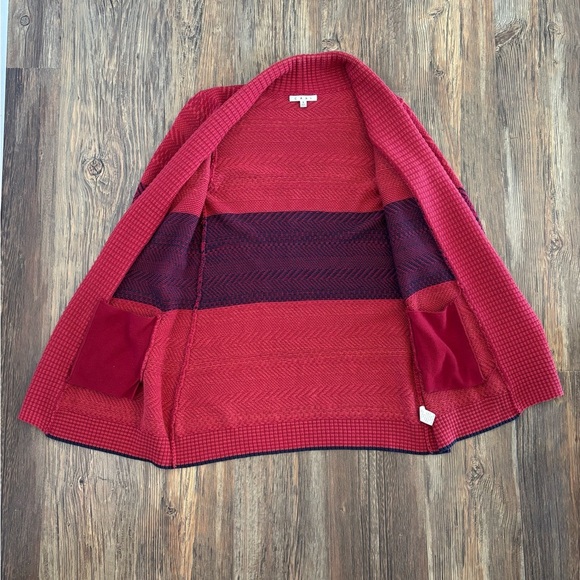 CAbi Joy Open Front Long Cardigan Knit Sweater Womens Sm Red Navy Blue Style 897 - Picture 3 of 10